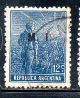 ARGENTINA 1912 1914 OFFICIAL DEPARTMENT STAMP AGRICULTURE OVERPRINTED M.I.MINISTRY OF THE INTERIOR MI 12c USED USADO - Dienstzegels