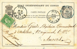 TT BELGIAN CONGO PS SBEP 4b FROM BOMA 10.08.1892 TO ANTWERPEN ADITIONAL STAMP MISSING - Stamped Stationery
