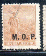 ARGENTINA 1912 1914 OFFICIAL DEPARTMENT STAMP AGRICULTURE OVERPRINTED M.O.P .MINISTRY OF PUBLIC WORKS MOP 1c USED USADO - Oficiales