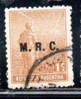 ARGENTINA 1912 1914 OFFICIAL DEPARTMENT STAMP OVERPRINTED M.R.C .MINISTRY OF FOREIGN AFFAIRS RELIGION MRC 1c USED USADO - Oficiales