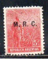 ARGENTINA 1912 1914 OFFICIAL DEPARTMENT STAMP OVERPRINTED M.R.C .MINISTRY OF FOREIGN AFFAIRS AND RELIGION MRC 5c MH - Dienstmarken