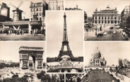 FRANCE - Paris - Le Moulin Rouge - L'Opera - Arc De Triomphe - Sacré Cœur - Tour Eiffel - Carte Postale Ancienne - Multi-vues, Vues Panoramiques