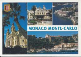 CPM   Monaco Monte Carlo Vue Multiple 4 Vues Avec Blason - Multi-vues, Vues Panoramiques