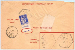 FRANCE - Lettre Vers Algérie Avec Pub De Carnet : CCP - N° 365 65c Paix Outremer Type II - Cartas & Documentos