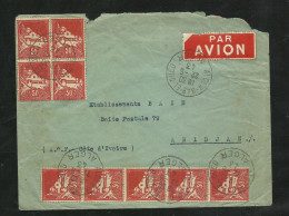 Algérie  Lettre Par Avion R . Sebaoun Alger Bab El Oued Le 22/06/1943  Pour Abdijan Le N° 173 X 9 (bande De 5 Et 4) B/TB - Lettres & Documents