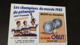 Autocollant Original Vintage Boule Obut Champions Du Monde Pétanque 1985 8 Cm / 11 Cm - Pegatinas