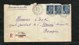 Algérie  Lettre Recommandée Docteur Botte Bougie Le 20/02/1947  Pour Bougie Le 20/02/1946 Le  N° 181 X 3  B/TB - Covers & Documents