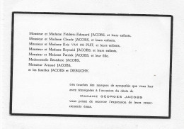 FP Remerciements Décès Mme Georges Jacobs . (Jacqueline Laure  Debuchy 1970) - Décès