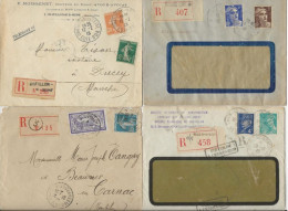 LOT DE 4 LETTRES RECOMMANDEES  AFFRANCHISSEMENTS ET OBLITERATIONS DIVERSES  ANNEES  1915-1943 - Oblitérations Mécaniques (Autres)