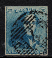 Belgique Léopold Ier N° 2 Belle Nuance Bleu Verdâtre 4 Marges Oblitéré P4 - 1849 Hombreras