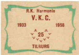 Dutch Matchbox Label, TILBURG - North Brabant, R. K. Harmonie V. K. C. 1933 - 1958, 25 Years, Holland, Netherland - Boites D'allumettes - Etiquettes