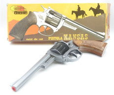 Vintage TOY GUN : Gibie Kansas MIB IN BOX L=25cm - 19??s - Spain - Keywords : Cap Gun - Cork - Revolver - Pistol - Armas De Colección