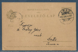 Entier Postal Carte Postale 5 Filler Oblitéré "Arad" 14.6.1905 - Postal Stationery