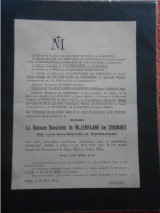 Baronne Douairière Villenfagne De Sorinnes Née Terwangne Décédée à 71 Ans En 1922  Pour Comtesse Château à Spa - Décès