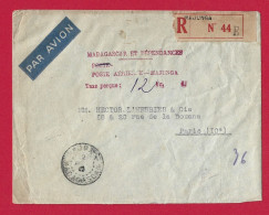 !!! MADAGASCAR, LETTRE RECOMMANDÉE PAR AVION AFFRANCHIE EN NUMÉRAIRE, DE MAJUNGA POUR PARIS DE 1943 - Airmail