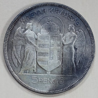 Hungary Silver 5 Pengo 1930. KM-512. Admiral Horthy - Hongrie