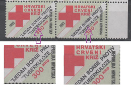 Croatia, Error, 1993, MNH, Michel 30, Difference In Thickness Of The Inscription, Red Cross - Kroatien