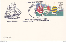 USA 1983 Bateaux, SSS Gorch Fock, Immigration Allemande, Carte - Cartas & Documentos