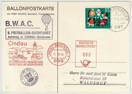 Deutsche Bundespost 1964, Ballonpostkarte Lindau - Waldshut, Märchen Dornröschen, Freistempel Hafeneinfahrt Leuchtturm - Verhalen, Fabels En Legenden