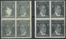 Turkey; 1931 1st Ataturk Issue 4 K. "Abklatsch Error" MNH** (Block Of 4) - Ungebraucht