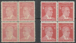 Turkey; 1931 1st Ataturk Issue 5 K. "Abklatsch Error" MNH** (Block Of 4) - Ongebruikt