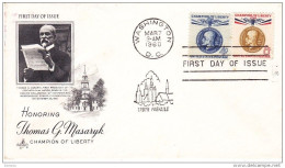 USA 1960 FDC MASARYK YVERT 681-682, Michel 774-775 - 1951-1960