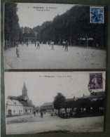 PAIRE DE CPA MAIGNELAY. 60. OISE. 1928 LE PALL MAIL PLACE DE LA FETE / PLACE DE LA MAIRIE. TIMBREES A LA SEMEUSE LILAS - Maignelay Montigny