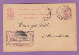 TABAK UND CIGARRENFABRIK,REMICH. GANZSACHE NACH MANHEIM,1896. - Enteros Postales