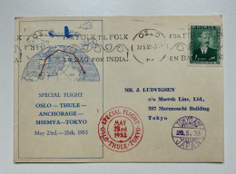 !!! NORVEGE, VOL SPECIAL OSLO THULE TOKYO DU 23/5/1953 - Cartas & Documentos