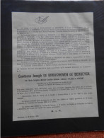 Comtesse Brouchoven De Bergeyck Née St-trond 1871-1923 Décédée Ostende Inhumé Beveren-Waes Pour Comtesse Château à Spa - Décès