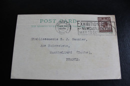 1929 CP FLAMME LONDRES DU 25-6-1929 " EXHIBITION NEWCASTLE-ON-TYNE " GEORGES V 3 HALFPENCE POUR MONTBELIARD FRANCE TB - Cartas & Documentos