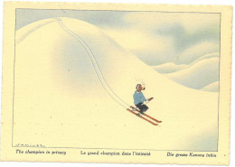 CPSM Illustrateur SAMIVEL - Le Grand Champion Dans L'intimité - The Champion In Privacy - Ed. JANSOL - ( Ski ) - Samivel