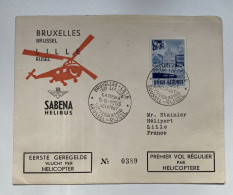 !!! BELGIQUE, LETTRE COMMEMO 1ERE LIAISON PAR HELICOPTERE BRUXELLES LILLE PAR LA SABENA 5/8/1953 - Brieven En Documenten