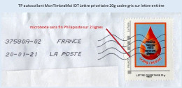 FRANCE - MonTimbraMoi IDT Le Sang C'est La Vie Sur Enveloppe De 2021 - Lettre Prioritaire 20g - Covers & Documents