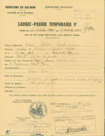 Guerre 40 Laissez Passer Temporaire Préfecture Bas-Rhin Contrôle Frontière Libération Octobre 1945 Convocation Baden - Oorlog 1939-45