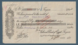 Egypt - 1939 - Vintage Check - ( National Bank Of Egypt - FAYUM ) - Ungebraucht