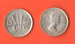 Australia 3 Three Pence 1963 Australie Queen Elizabeth II° Silver Coins - Threepence