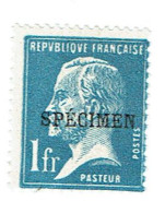 179 CI 1,00 F. Pasteur Bleu Surchargé Cours Spécimen Luxe - Cursussen