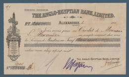 Egypt - 1922 - Vintage Check - ( The Anglo-Egyptian Bank, Limited - Alex. ) - Cheques & Traverler's Cheques