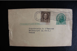 ETATS-UNIS ENTIER POSTAL ONE CENT T.JEFFERSON OBLI MECA MADISON SQUARE +COMP AFFRNT 1/2 CENT HALE POUR BALLANCOURT - 1921-40