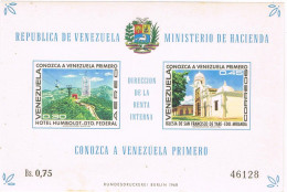 54660. Hojita Block VENEZUELA, Ministerio Hacienda 1968. Hotel Humboldt E Iglesia San Francisco De Yare ** - Venezuela