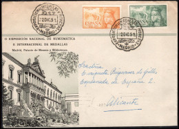 Madrid - Edi O 1097+1098 - Mat "Madrid 22/12/51 - Exp. Medallas Y Monedas" A Alicante - Storia Postale