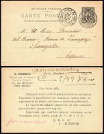Zaragoza - Entero Postal Francés "Paris 5/Feb./99" A Zaragoza Con Texto En Español - 1850-1931