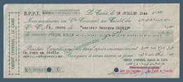 Egypt - 1944 - Vintage Check - ( Credit Lyonnais Bank - Cairo ) - Cheques & Traveler's Cheques