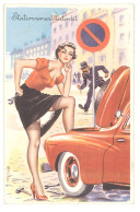 Cpsm Signée Carrière - Stationnement Interdit - Pin-up & Automobile, Gendarme / Policier - Carrière, Louis