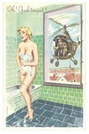 Cpsm Signée Carrière - Oh ! Quel Toupet - Femme Sortant Du Bain / Pin-up / Hélicoptère - Carrière, Louis