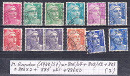 Marianne De Gandon (1948-51) Y/T N° 806/07 + 809/12 + 813 + 883X2 + 885 + 886X2 Oblitérés (lot 2) - 1945-54 Marianne Of Gandon