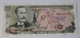 COSTA RICA - 5 COLONES  - 1989 - UNC - P 236d - BANKNOTES - PAPER MONEY - CARTAMONETA - - Costa Rica