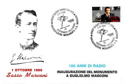 ITALIA ITALY - 1995 SASSO MARCONI (BO) Cent. Radio, Monumento A G. MARCONI Su Cartolina Ufficiale + Erinnofilo - 8544 - 1991-00: Poststempel