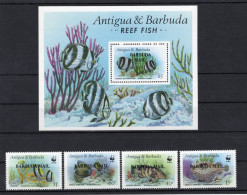 1987 BARBUDA "Antigua & Barbuda" WWF Reef Fish RARE SET MNH **, "Barbuda Mail" Overprint - Neufs